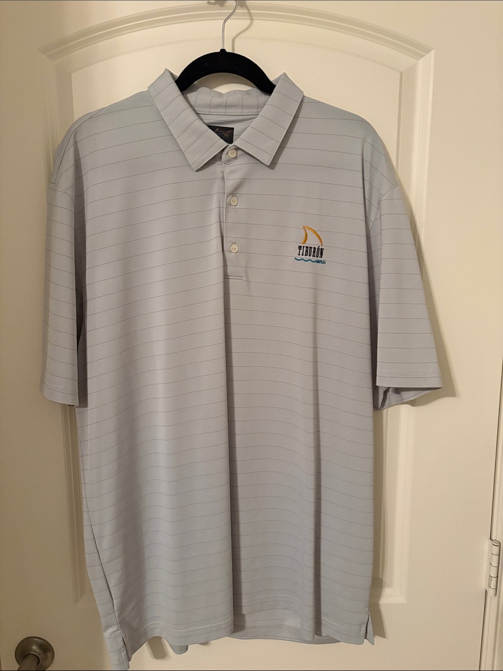 Greg Norman Collection Light Gray Men’s Polo with Gold Logo